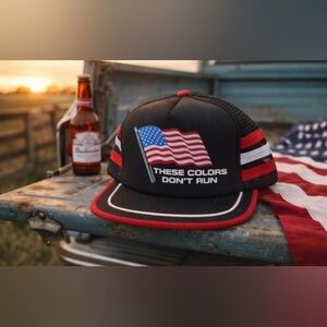 Vintage 70 80s " These Colors Dont Run " Trucker Snapback USA Flag Baseball Cap